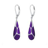 wholesale Teardrop Earrings For Women 925 Sterling Silver Enamel Dangle Earrings Jewelry Birthday Christmas Gifts For Her -color_name:Purple
