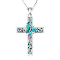 wholesale TOUPOP Cross Necklace Sterling Silver Abalone Shell Butterfly/dragonfly/ladybug Jewelry Gifts For Women Girls Birthday -style_name:Butterfly