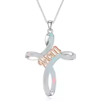 TOUPOP Sterling Silver Blue White Opal Celtic Cross Pendant Necklace-color_name:White opal cross mom necklace