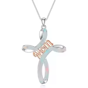 White opal cross mom necklace