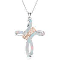 wholesale TOUPOP Opal Cross Necklace For Women, 925 Sterling Silver Cross Pendant Necklaces Celtic Knot Blue White Opal Jewelry Confirmation Gifts For Women Her Wife Mom Daughter Birthday Christmas Gift -color_name:White opal cross mom necklace