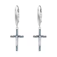 TOUPOP Sterling Silver Turquoise Cross Dangle Earrings for Women-style_name:Jesus