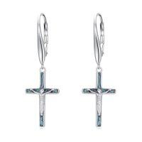 wholesale Turquoise Cross Earrings For Women Sterling Silver Turquoise Dangle Earrings Cross Jewelry Christmas Gifts For Women Mom Her -style_name:Jesus