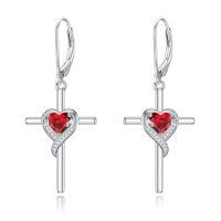 wholesale TOUPOP Birthstone Cross Earrings 925 Sterling Silver Heart Cross Drop Dangle Earrings Fine Jewelry Birthday Christmas Gifts For Women Her -color_name:01-Garnet-Jan.