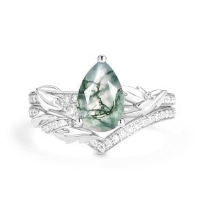F Moss Agate Moissanite Ring