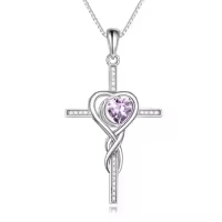 TOUPOP Sterling Silver Birthstone Cross Necklace Heart Infinity Jewelry Gifts-color_name:06-June-Alexandrite