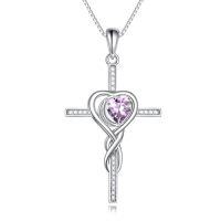 wholesale TOUPOP Birthstone Cross Necklace 925 Sterling Silver Heart Cross Necklace Love Infinity Jewelry Birthday Christmas Gifts For Women Her Girlfriend Wife -color_name:06-June-Alexandrite