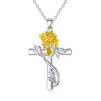 wholesale TOUPOP Cross Birthstone Necklace 925 Sterling Silver Birth Flower Necklace Cross Month Flower Jewelry Birthday Christmas Gifts For Women Her -style_name:11-November-Chrysanthemum