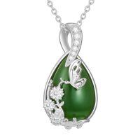 wholesale Green Jade Necklace Sterling Silver Teardrop Hummingbird/dragonfly/butterfly/bee/cat/cardinal/owl/fox/sloth Natural Jade Jewelry Birthday Christmas Gifts Women Mom Wife -style_name:Butterfly-White Gold