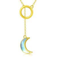 TOUPOP 14K Gold Moonstone Moss Agate Opal Teardrop Music Note Y Necklace-style_name:Moonstone Moon Necklace