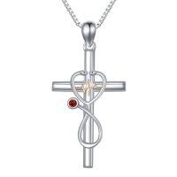 wholesale Gifts For Nurse 925 Sterling Silver Stethoscope Cross Necklace Nurses Birthstone Jewelry Nursing Themed Medicine Nurses Day Christmas Gifts Doctor Medical Student Rn -color_name:01-January-Garnet