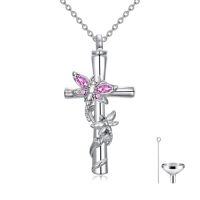 wholesale Dragonfly Cross Urn Necklaces For Ashes Women White Gold Plated S925 Sterling Silver Funnel Filler Memorial Cremation Jewelry With Birthstone Sympathy Christmas Jewelry Gifts For Women Loss Of Loved One -color_name:Dragonfly Cross Urn-Oct
