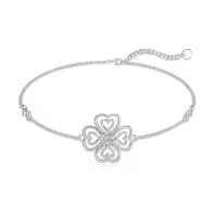 TOUPOP Sterling Silver & Stone Dragonfly Butterfly Ladybug Four Leaf Clover Adjustable Bracelet-style_name:Four Leaf Clover Celtic