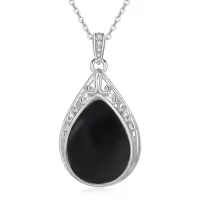 TOUPOP Sterling Silver Gemstone Teardrop Filigree Pendant Necklace-style_name:Black Onyx