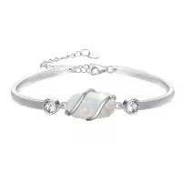 TOUPOP 925 Sterling Silver Gemstone Bracelet Bangle for Women-color_name:1A-Opal