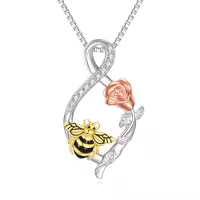 TOUPOP 925 Sterling Silver Animal Infinity Pendant Jewelry Gifts-style_name:Bee Necklace