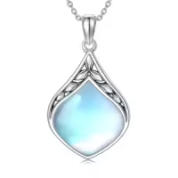 TOUPOP Sterling Silver Natural Gemstone Teardrop Pendant Necklace-color_name:Moonstone