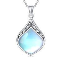 wholesale Teardrop Necklace 925 Sterling Silver Vintage Natural Gemstone Pendant Jewelry Birthday Christmas Gifts For Women Mom -color_name:Moonstone