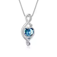 TOUPOP 925 Sterling Silver Crystal Love Pendant Necklace For Women-color_name:Stethoscope-Blue Crystal