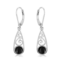 TOUPOP Sterling Silver Celtic Filigree Teardrop Leverback Earrings-style_name:Black Onyx