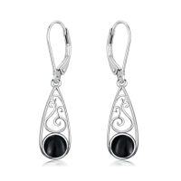 wholesale Teardrop Earrings For Women Celtic Filigree Drop Earrings Sterling Silver Leverback Earrings Jewelry Christmas Gifts For Women Her -style_name:Black Onyx