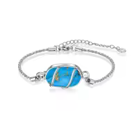 TOUPOP 925 Sterling Silver Gemstone Urn Bracelet For Ashes Memorial Keepsake-color_name:Turquoise