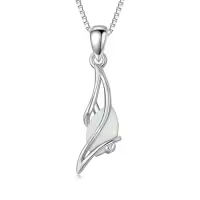 TOUPOP 925 Sterling Silver Oval Gemstone Pendant Necklace Dainty Fine Jewelry-color_name:Opal