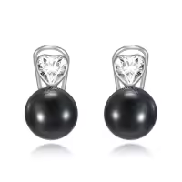 TOUPOP Sterling Silver Freshwater Cultured Black Pearl Clip On Drop Earrings-style_name:Heart Zirconia - Black Pearl