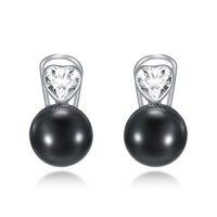 wholesale Freshwater Cultured Black Pearl Earrings For Women S925 Sterling Silver Clip On Drop Earrings Anniversary Jewelry Christmas Valentine Mothers Day Birthday Gifts For Women Her Wife -style_name:Heart Zirconia - Black Pearl