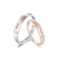 TOUPOP Sterling Silver Rose Gold Plated Moissanite Couples Rings Set-style_name:C Wedding Ring Set