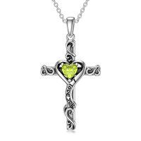 wholesale TOUPOP Birthstone Cross Necklace For Women 925 Sterling Silver Heart Cross Pendant Necklace I Love You Jewelry Anniversary Birthday Christmas Gifts For Her Mom Wife Girlfriend -color_name:08-Peridot-August
