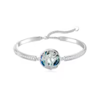 TOUPOP Sterling Silver Blue Crystal Tree Of Life Bracelet For Women-style_name:Tree of Life Initial Y