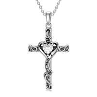 wholesale TOUPOP Birthstone Cross Necklace For Women 925 Sterling Silver Heart Cross Pendant Necklace I Love You Jewelry Anniversary Birthday Christmas Gifts For Her Mom Wife Girlfriend -color_name:04-Synthetic Diamond-April