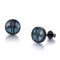 TOUPOP Sterling Silver Black Turquoise Celtic Knot Viking Stud Earrings-style_name:Ankh