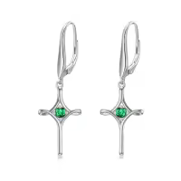 TOUPOP Sterling Silver Birthstone Infinity Cross Dangle Drop Earrings-color_name:05-May-Emerald