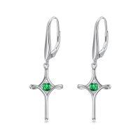 wholesale TOUPOP Birthstone Cross Earrings 925 Sterling Silver Infinity Cross Dangle Drop Earrings Fine Jewelry Birthday Christmas Gifts For Women Her Girlfriend -color_name:05-May-Emerald