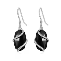 TOUPOP 925 Sterling Silver Gemstone Dainty Drop Earrings-color_name:Dangle-Black Onyx