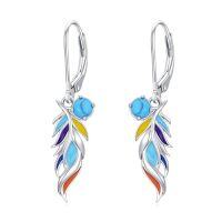 wholesale TOUPOP Turquoise Dangle Earrings For Women 925 Sterling Silver Western Teardrop Bohemian Drop Earrings Christmas Gift For Women -style_name:Feather-A