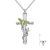 wholesale Dragonfly Cross Urn Necklaces For Ashes Women White Gold Plated S925 Sterling Silver Funnel Filler Memorial Cremation Jewelry With Birthstone Sympathy Christmas Jewelry Gifts For Women Loss Of Loved One -color_name:Dragonfly Cross Urn-Aug
