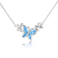 TOUPOP Sterling Silver Butterfly Choker Necklace with Birthstone Pendant-style_name:3-March-Aquamarine