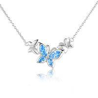 wholesale TOUPOP Butterfly Choker Necklace S925 Sterling Silver Birthstone Pendant Necklace Jewelry Gifts For Women Wife Wedding Birthday Christmas Gifts -style_name:3-March-Aquamarine