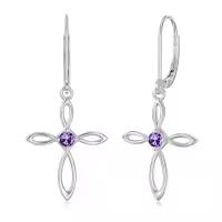 TOUPOP Sterling Silver Birthstone Infinity Cross Dangle Earrings For Women-style_name:2-February