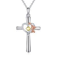 wholesale TOUPOP Cross Necklace For Women Sterling Silver Birthstone Necklace Birth Flower Necklace Christian Gifts Valentines Day Gifts Birthday Holiday Gifts For Her Mom Wife Girlfriend -style_name:Aug