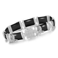 wholesale Jade Bracelet For Women 18kt Gold Plated Sterling Silver Jade Fortune Bangle Bracelet Fine Jewelry Birthday Christmas Gifts For Mom Grandma Wife -style_name:B4-Black Onyx-White Gold,size_name:8.5
