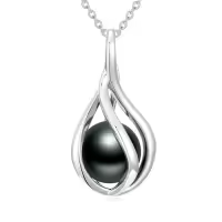 TOUPOP Sterling Silver Moissanite Black Freshwater Pearl Pendant Necklace-style_name:Cage Necklace