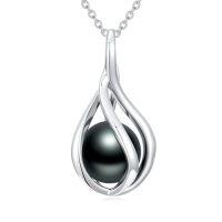wholesale Black Pearl Necklacce For Women Sterling Silver Moissanite Black Freshwater Pearl Pendant Necklace Anniversary Jewelry Christmas Birthday Valentine Gifts For Women Wife Her Mom -style_name:Cage Necklace
