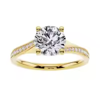 TOUPOP 10k/14k/18k Gold Moissanite Engraved Name Round Cut Engagement Rings-style_name:L Moissanite Ring