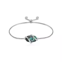 TOUPOP 925 Sterling Silver Gemstone Link Bracelet Adjustable Fine Jewelry-color_name:A-Abalone Shell