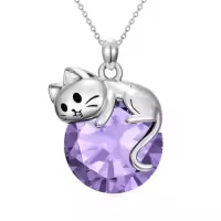 TOUPOP Sterling Silver Cat Birthstone Pendant Necklace Gift for Women-color_name:06-June-Alexandrite