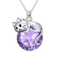 wholesale Cat Birthstone Necklace 925 Sterling Silver Cats Pendant Jewelry Birthday Christmas Gifts For Women Cat Lovers -color_name:06-June-Alexandrite